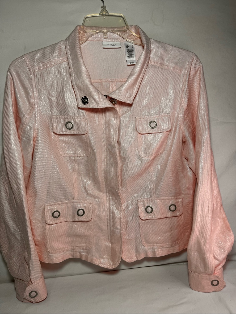 Liz & Co. Women's Pink Metallic Shimmer Utility Jacket – Size L